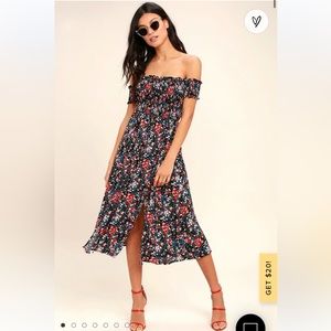 Lulus Medium View from the Meadow Black Floral Print Off-the-Shoulder Dress